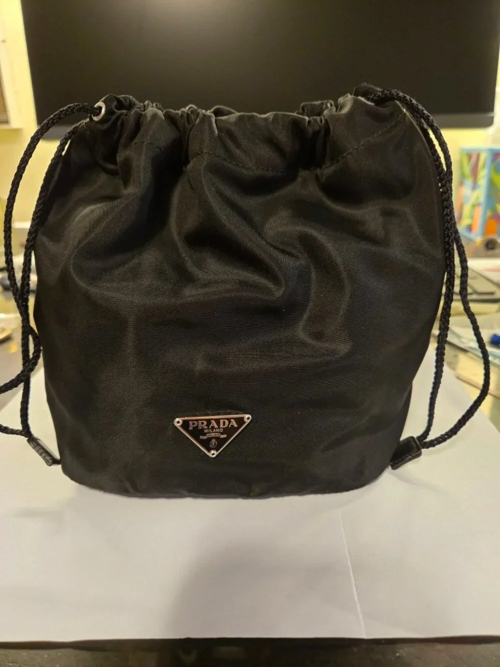 PRADA BLACK COSMETIC DRAWSTRING BAG - Picture 3 of 10